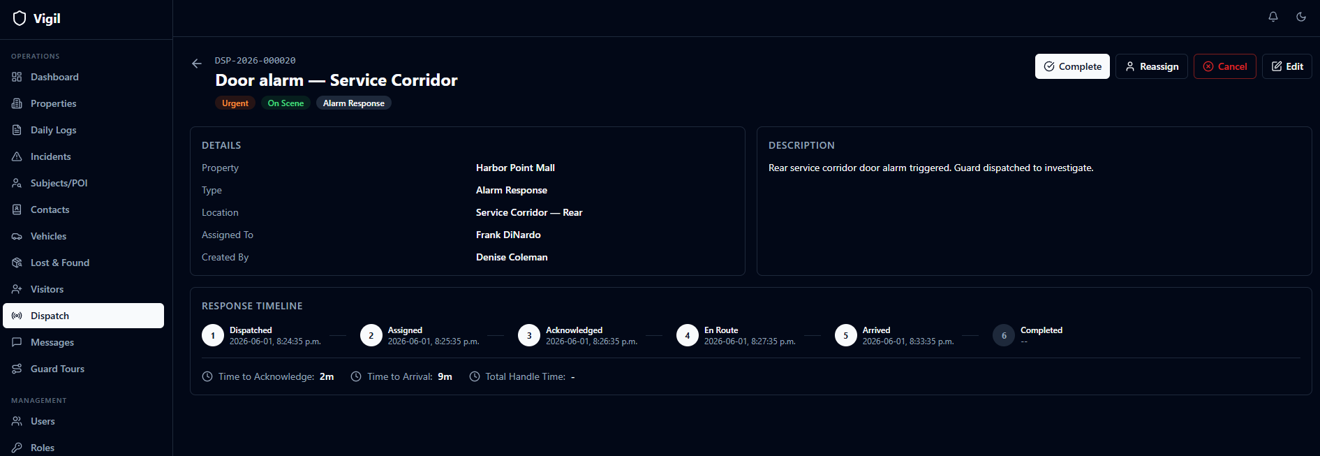 Dispatch in Vigilpost